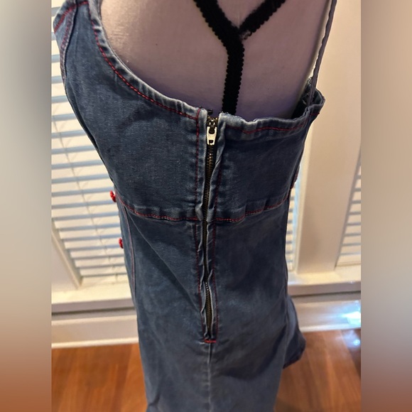 Sweet Society Strawberries Blue Denim Mini Dress - Picture 9 of 11